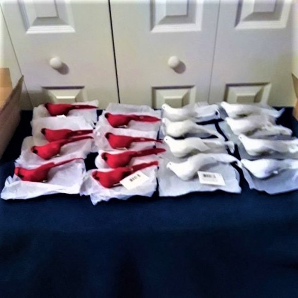 QVC Other - QVC PLOW & HEARTH CARDINALS & DOVES (8) OF EACH CHRISTMAS CLIP ON ORNAMENTS NWT